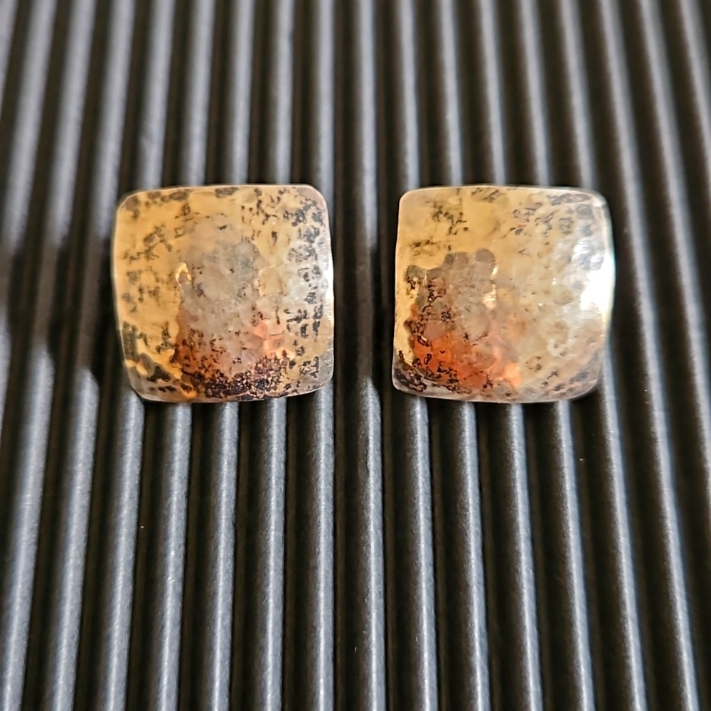Square Hammered Silver Earrings - image 1